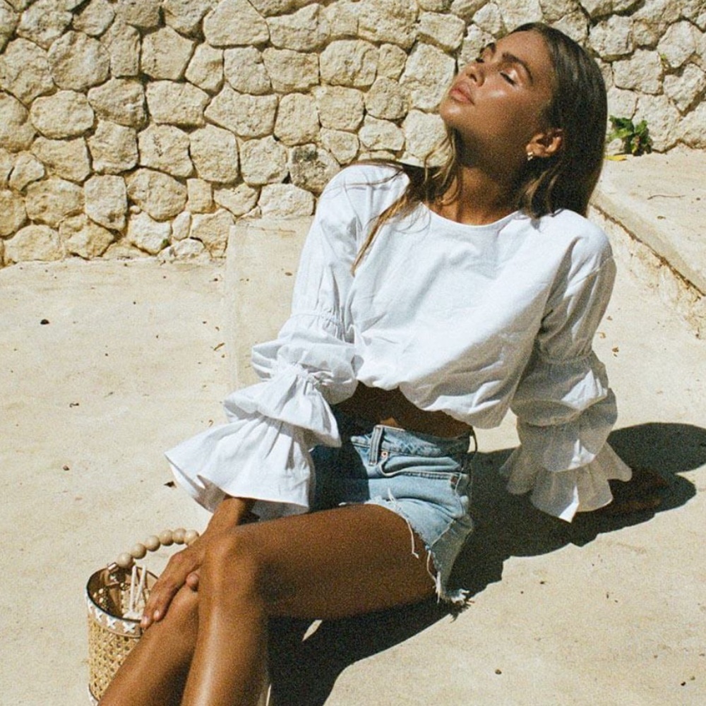 White flare sleeve top